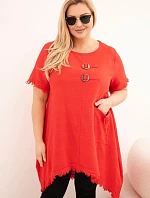 Dámské bavlněné šaty Plus Size s delším zadním dílem a kapsou červená