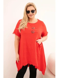 Dámské bavlněné šaty Plus Size s delším zadním dílem a kapsou červená