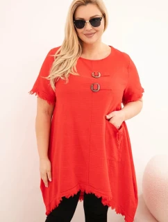 Dámské bavlněné šaty Plus Size s delším zadním dílem a kapsou červená