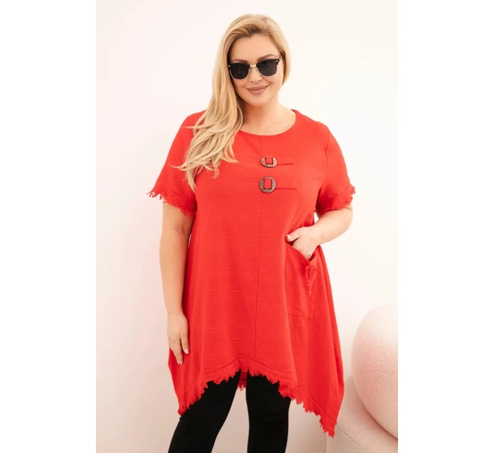 Dámské bavlněné šaty Plus Size s delším zadním dílem a kapsou červená