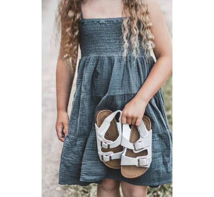 Dětské sandálky na korkové platformě se suchým zipem šedé Rorria Dětské sandálky na korkové platformě se suchým zipem šedé Rorria