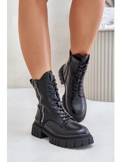 Zateplené boty workerky dámské z eko kůže Big Star MM274578 Černé