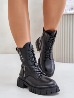 Zateplené boty workerky dámské z eko kůže Big Star MM274578 Černé