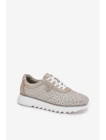 Semišové perforované tenisky na platformě zlaté LR51-927