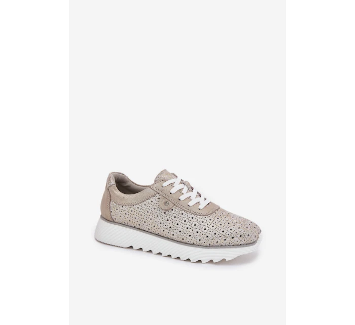 Semišové perforované tenisky na platformě zlaté LR51-927
