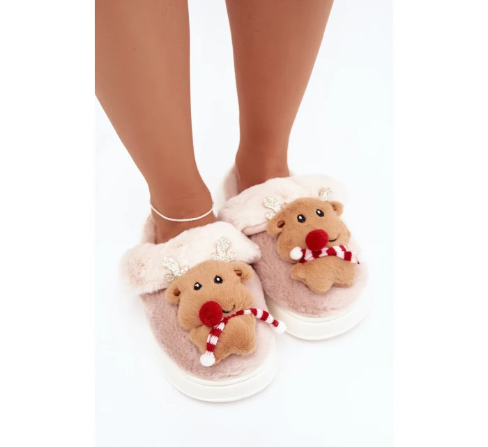 Vánoční kožené domácí pantofle dámské béžové model 21821768 - Boto Vánoční kožené domácí pantofle dámské béžové model 21821768 - Boto