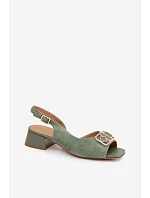 Elegantní sandály z přírodního semiše na podpatku D&A CE61-3127 Zelené
