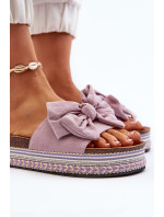 Dámské pantofle na platformě s mašličkou, fialová Evatria