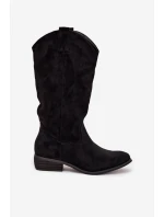 Dámské kozačky ve western stylu na nízkém podpatku Cherrie – černé, eko semiš Dámské kozačky ve western stylu na nízkém podpatku Cherrie – černé, eko semiš