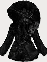 Dámská černá bunda - kožíšek s kapucí (BR9743-1)