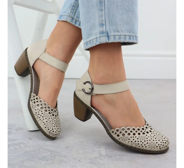 Skórzane damskie na beżowe model 22033933 - Rieker