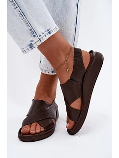 Dámské kožené sandály model 22206996 hnědé - Zazoo