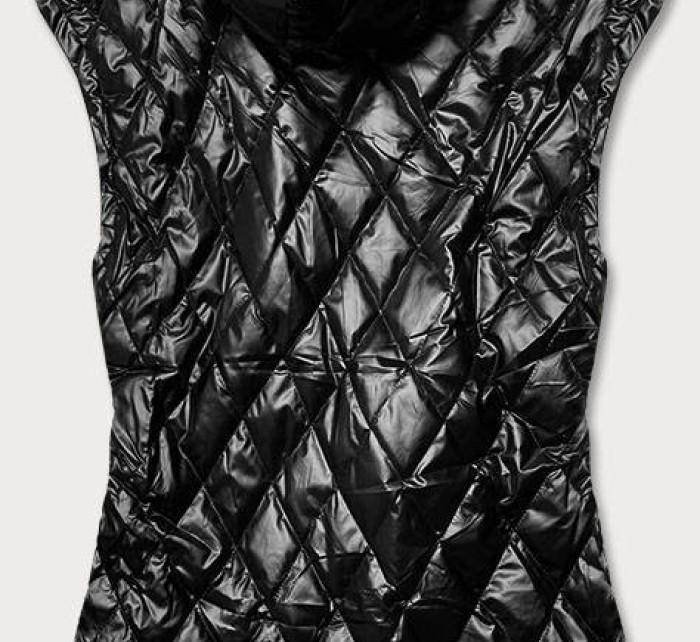 Černá prošívaná dámská vesta s kapucí (CAN-562BIG)