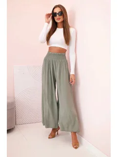 Dámské viskózové kalhoty s elastickým pasem khaki
