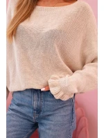 Dámský svetr z model 21232373 s nařasenými rukávy a výřezem na zádech béžový - K-Fashion
