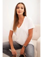 Dámská bavlněná blůza s výstřihem do V a krátkým rukávem ecru Dámská bavlněná blůza s výstřihem do V a krátkým rukávem ecru