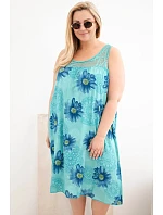 Dámské šaty Plus Size z viskózy s květinovým vzorem a krajkovým výstřihem mentolová Dámské šaty Plus Size z viskózy s květinovým vzorem a krajkovým výstřihem mentolová