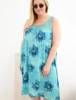 Dámské šaty Plus Size z viskózy s květinovým vzorem a krajkovým výstřihem mentolová