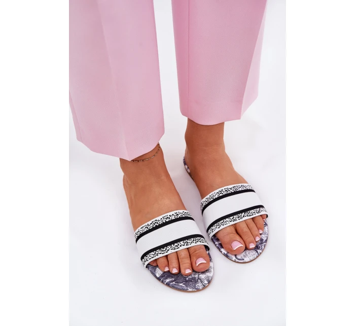 Vzory Ploché Dámské Pantofle Bílé Leysi Vzory Ploché Dámské Pantofle Bílé Leysi