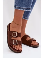 Dámské pantofle s přezkami Čokoládové model 21908427 - Boto