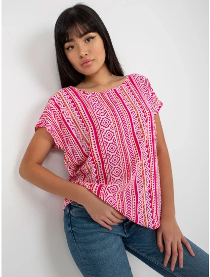 Dámská halenka D73771R10978P bílá a růžová - FPrice Dámská halenka D73771R10978P bílá a růžová - FPrice