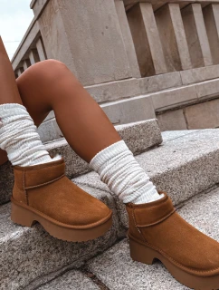 Dámské sněhule Milora z přírodního semiše s kožešinou – camel