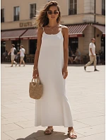 Dámské letní maxi šaty z viskózy, bílé, FashionStreet EY2664 Dámské letní maxi šaty z viskózy, bílé, FashionStreet EY2664