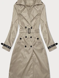 Tmavě béžový dlouhý dámský kabát s opaskem model 19717937 - HONEY WINTER