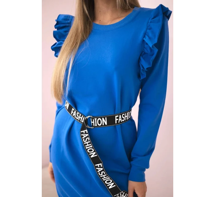 Dámské šaty s volánky a páskem chrpově modrá Dámské šaty s volánky a páskem chrpově modrá