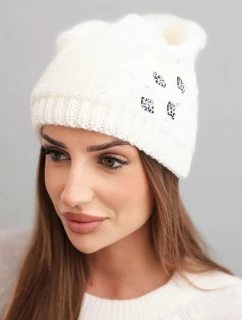 Dámská zimní čepice vlněná s krystaly a vzorem model 21859341 mocca - K-Fashion