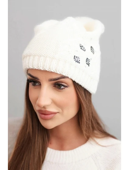 Dámská zimní čepice vlněná s krystaly a vzorem model 21859341 mocca - K-Fashion