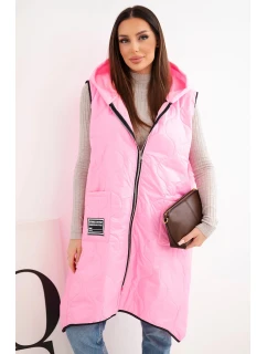 Dámská prošívaná vesta Plus Size s kapucí na zapínání cukrově růžová