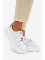 Kožené dámské tenisky na platformě s přezkou Vinceza 39973 Bílé Kožené dámské tenisky na platformě s přezkou Vinceza 39973 Bílé