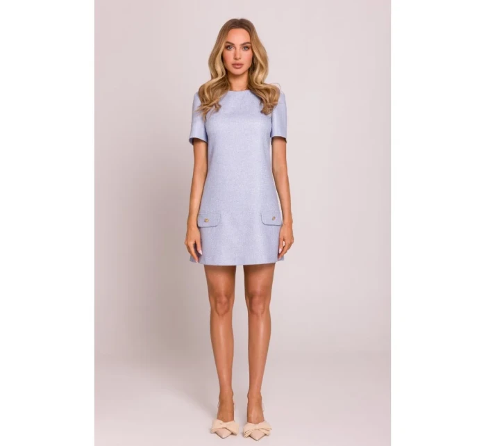 M855 Mini šaty áčkového střihu - světle modré