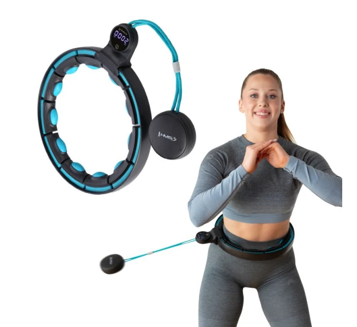 MAGNETICKÝ HULA HOP SET ČERNÝ/TYRKYSOVÝ HHM17 S POČÍTADLEM HMS + ZEŠTÍHLUJÍCÍ PÁS BR163 ČERVENÝ