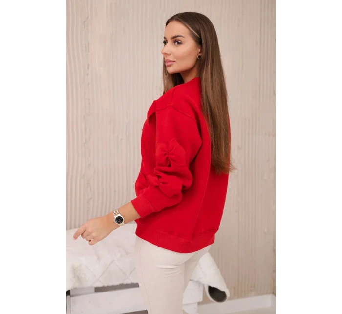 Zateplená mikina se stahovacím lemem a ozdobnými mašličkami Červený