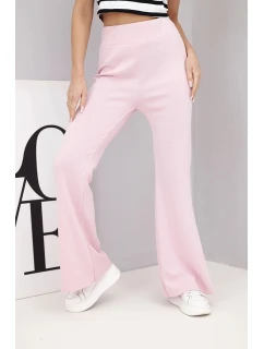 Dámské kalhoty máslíčko s rozšiřující nohavicí světle růžové