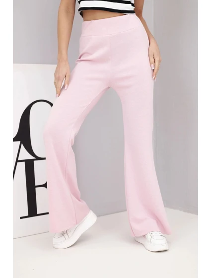 Dámské kalhoty máslíčko s rozšiřující nohavicí světle růžové