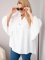 Dámská viskózová halenka Plus Size s volánovým rukávem a výstřihem do V bílá