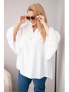 Dámská viskózová halenka Plus Size s model 22043156 rukávem a výstřihem do V bílá - K-Fashion