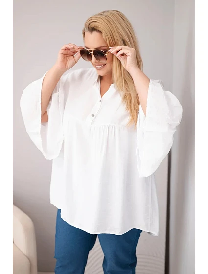 Dámská viskózová halenka Plus Size s model 22043156 rukávem a výstřihem do V bílá - K-Fashion