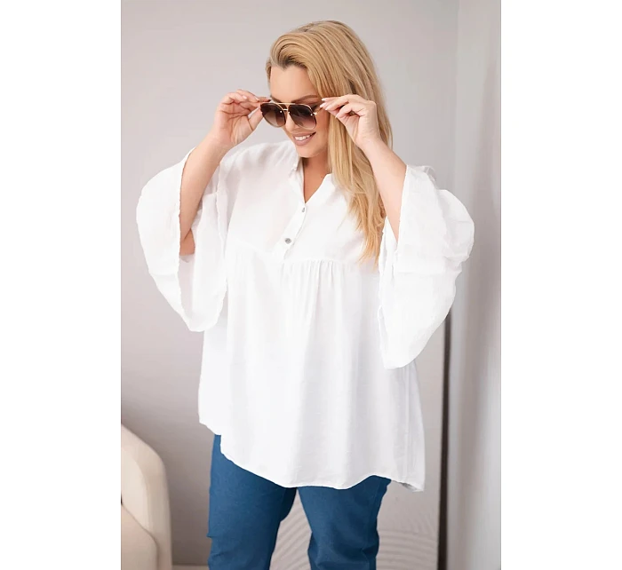 Dámská viskózová halenka Plus Size s model 22043156 rukávem a výstřihem do V bílá - K-Fashion