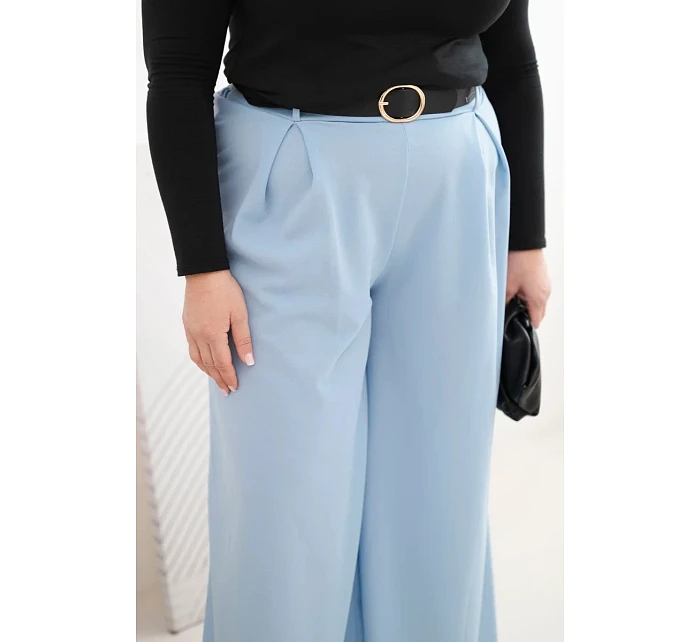 Dámské kalhoty Plus Size se širokou nohavicí a páskem modré