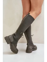 Nazouvací kozačky s ponožkovým svrškem tmavě zelené Iranel Nazouvací kozačky s ponožkovým svrškem tmavě zelené Iranel