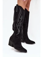Dámské kovbojky na podpatku se zdobením Jovina – černé Dámské kovbojky na podpatku se zdobením Jovina – černé