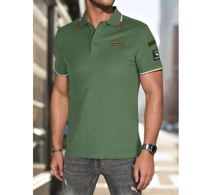 Pánská polokošile s nášivkami zelená Dstreet model 21987879 - FashionStreet