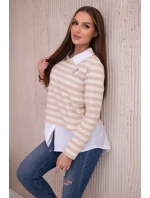 Pruhovaná bavlněná halenka s límečkem světle béžová+tmavě béžová Pruhovaná bavlněná halenka s límečkem světle béžová+tmavě béžová