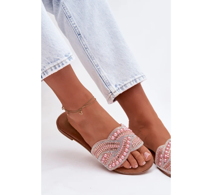 Zdobené dámské ploché nazouváky růžové Dovima Zdobené dámské ploché nazouváky růžové Dovima