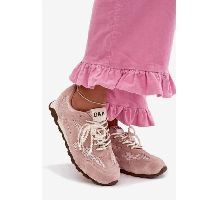 Kožené semišové dámské tenisky model 22031946 Růžové - D&A
