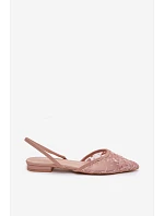 Síťované sandály s krajkou na nízkém podpatku Špinavě růžové model 22125530 - Boto